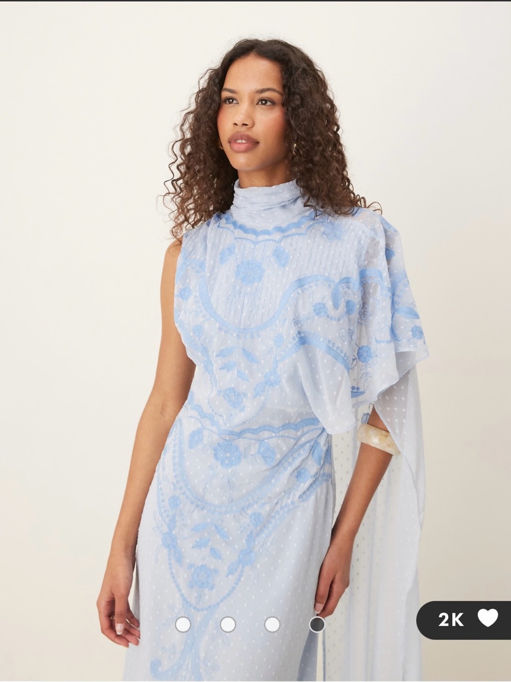 ASOS Pale Blue Embroidered One-Shoulder Maxi Dress